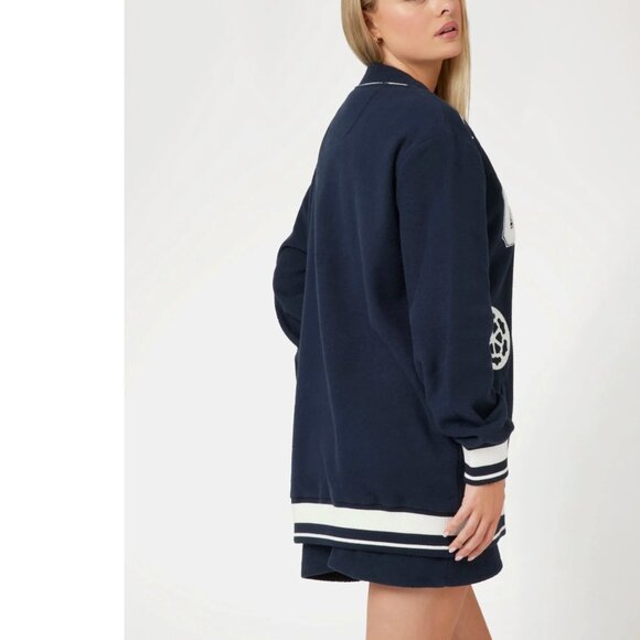 NWT GUESS Eco 81 Patch Varsity Cardigan Navy Blue Oversized Patches Y2K XL - Picture 5 of 9
